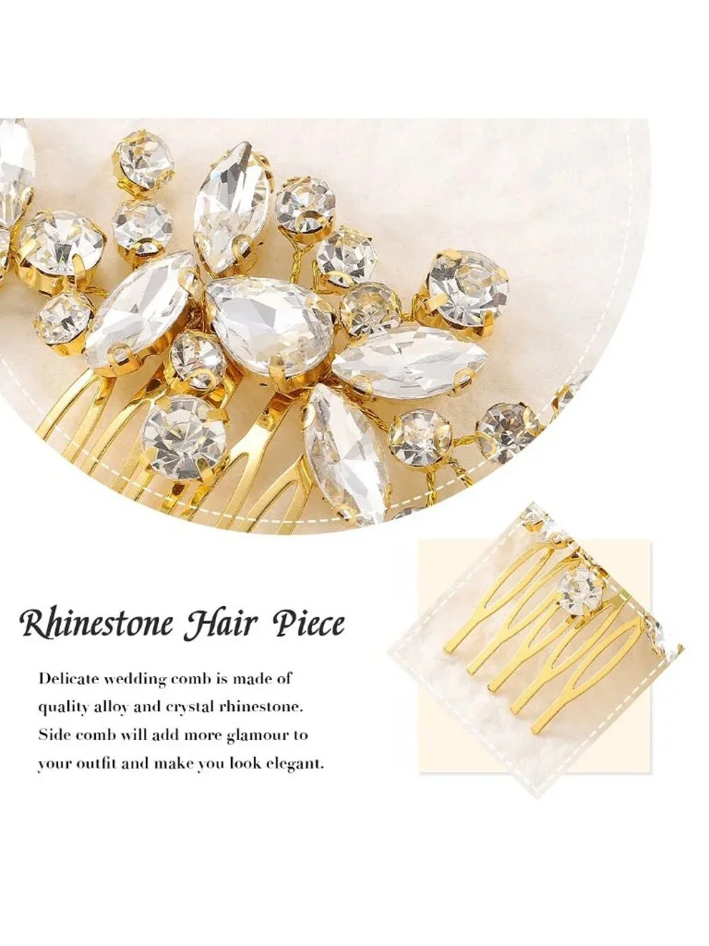 Women's Gold Crystal Rhinestone Bridal Hair Clip Wedding Headpiece